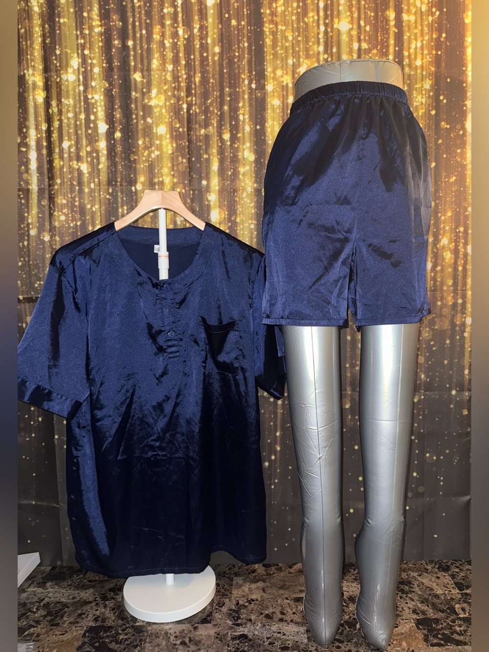 Silky Navy Women's Pajama Set - Short Sleeve Top & Shorts